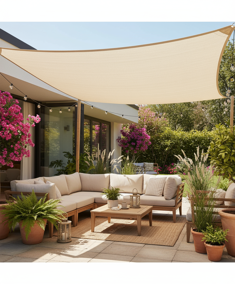 Beige Rectangle Sun Shade | Outdoor Shades 3x4m HDPE