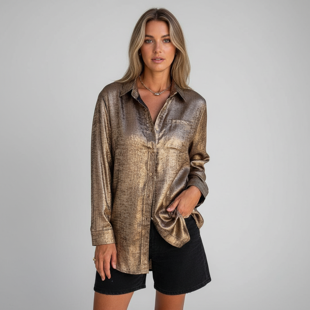 Louella Chic Shimmer Shirt | Women's Blouse Long Sleeve Top