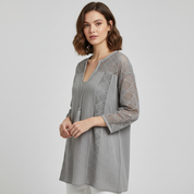 Chic Accent | Women's Blouse Long Sleeve Slub Cotton Top