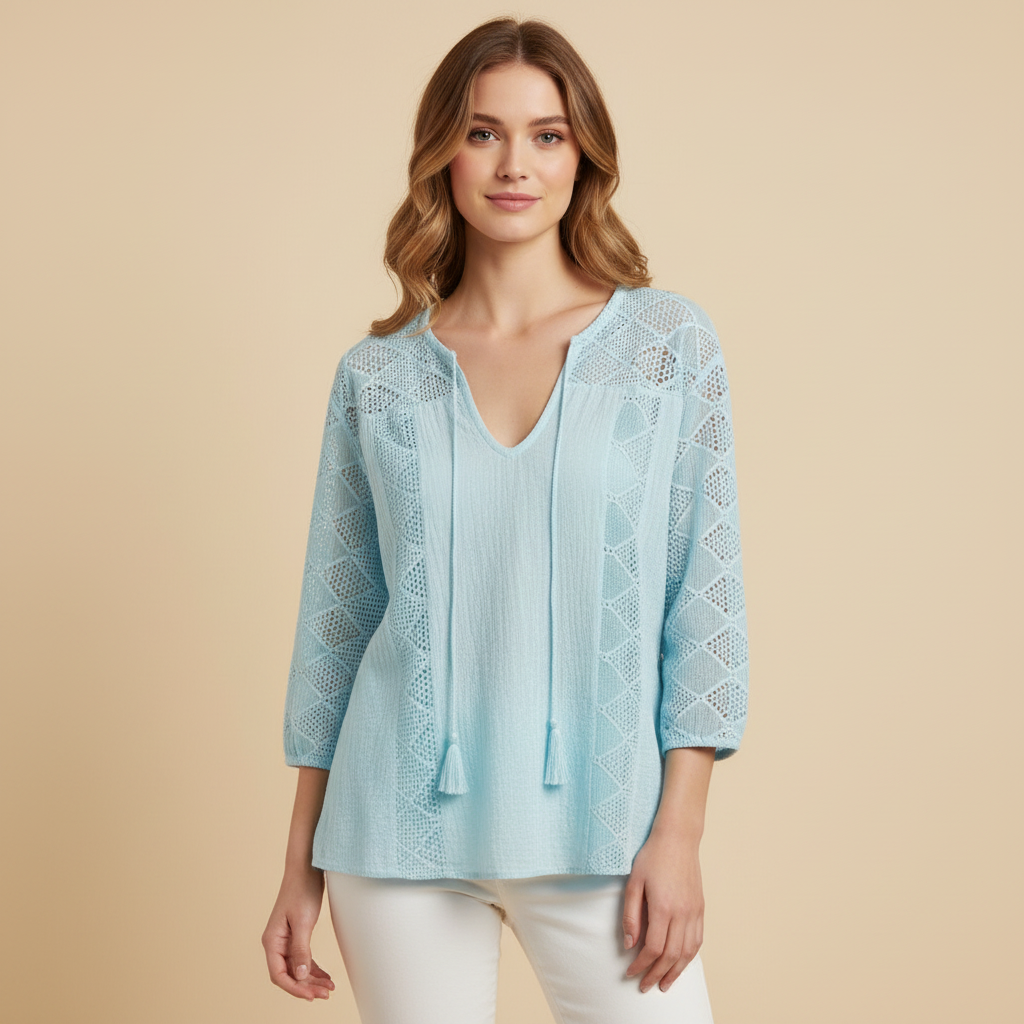 Chic Accent | Women's Blouse Long Sleeve Slub Cotton Top