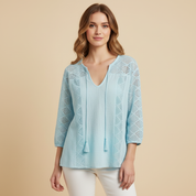 Chic Accent | Women's Blouse Long Sleeve Slub Cotton Top