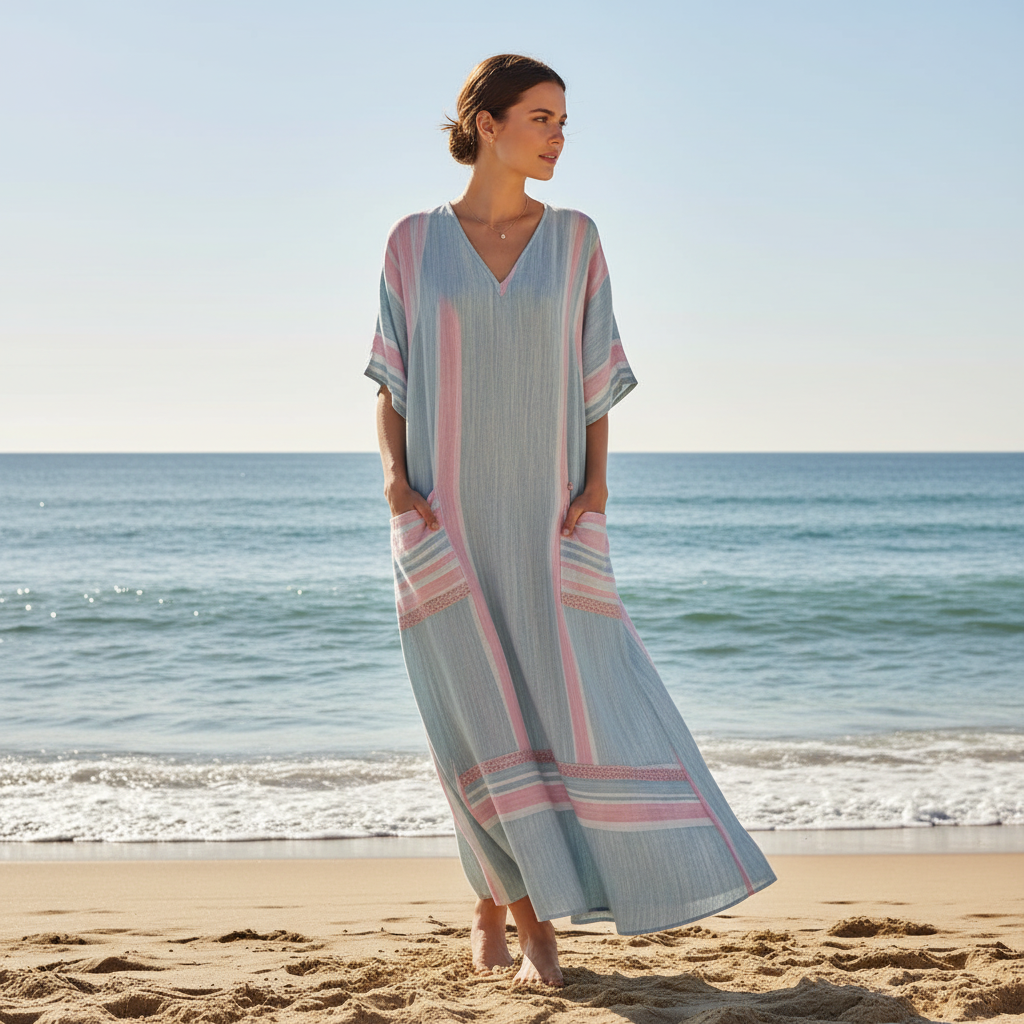 Chic Summer Breeze | Women's Maxi Dress with Orange Accents