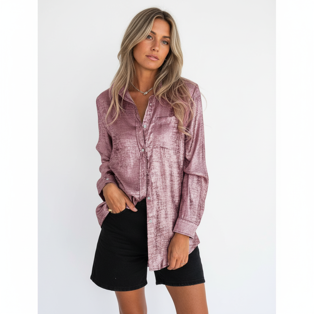 Louella Chic Shimmer Shirt | Women's Blouse Long Sleeve Top
