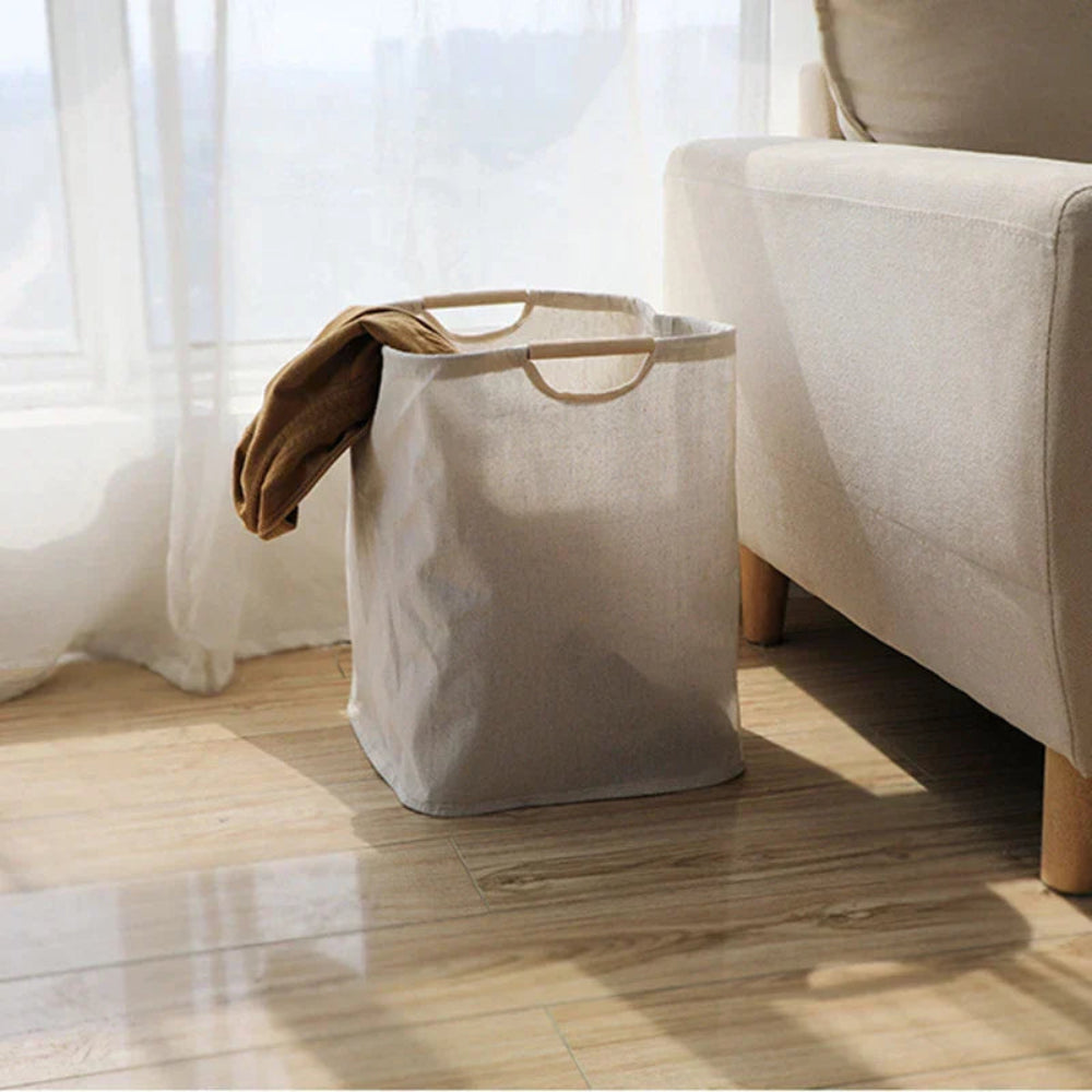 Japanese Style Collapsible Laundry Basket | Cotton-Linen Hamper 0