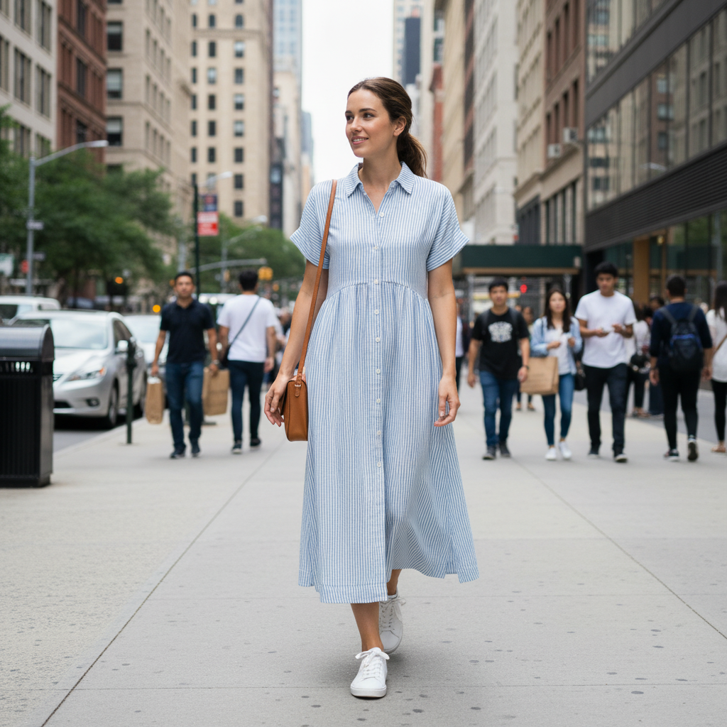 Karina | Women's Striped Midi Dress in Multi-Color