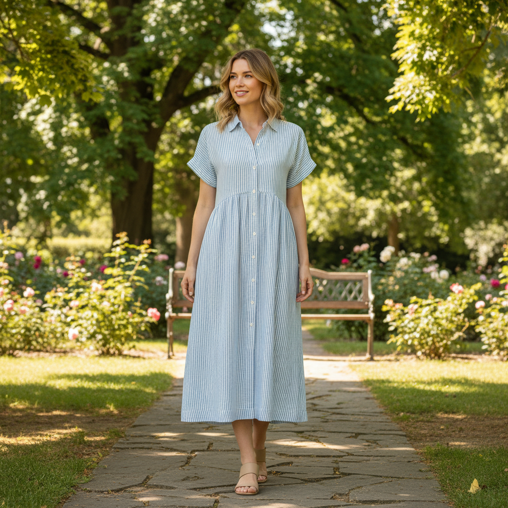 Karina | Women's Striped Midi Dress in Multi-Color