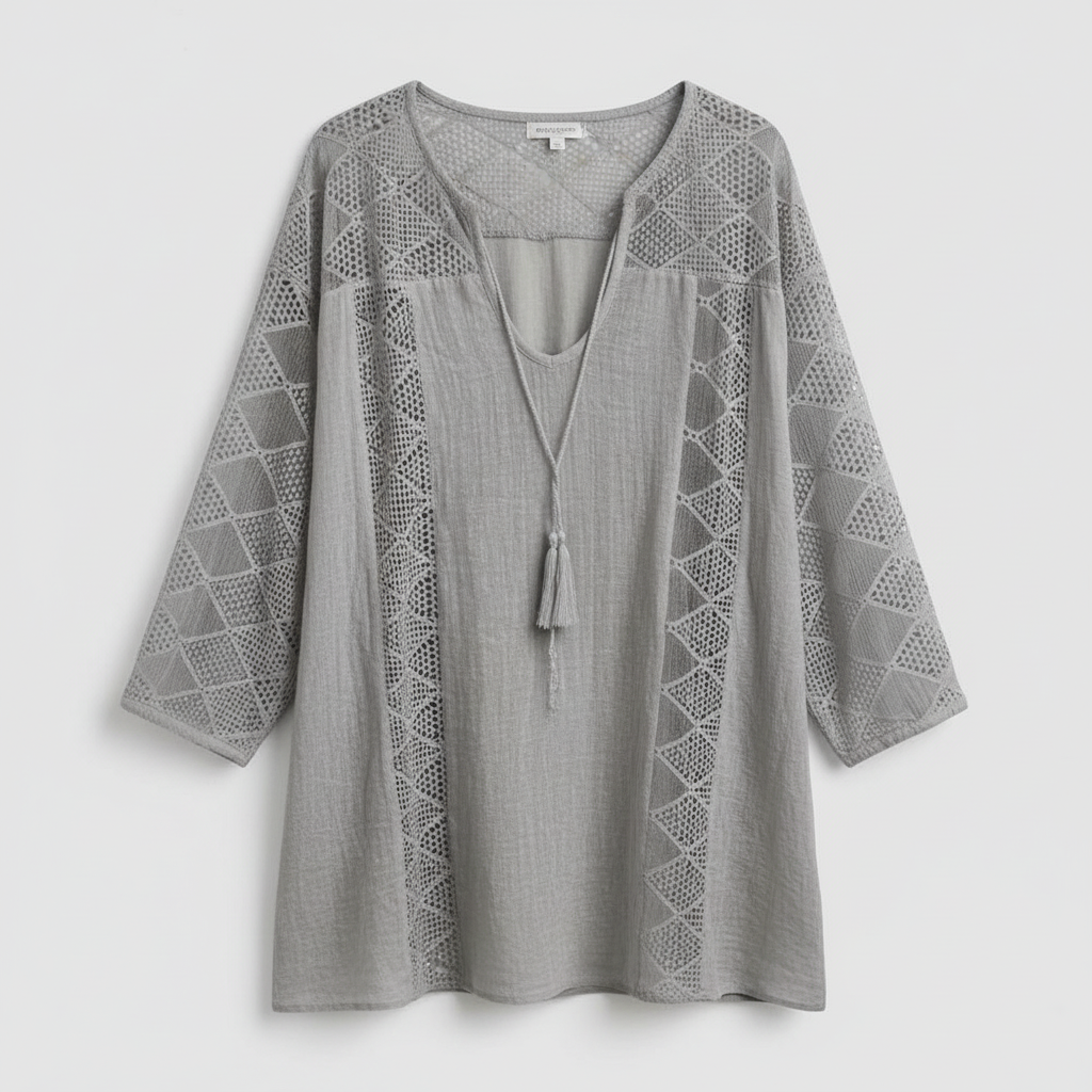 Chic Accent | Women's Blouse Long Sleeve Slub Cotton Top