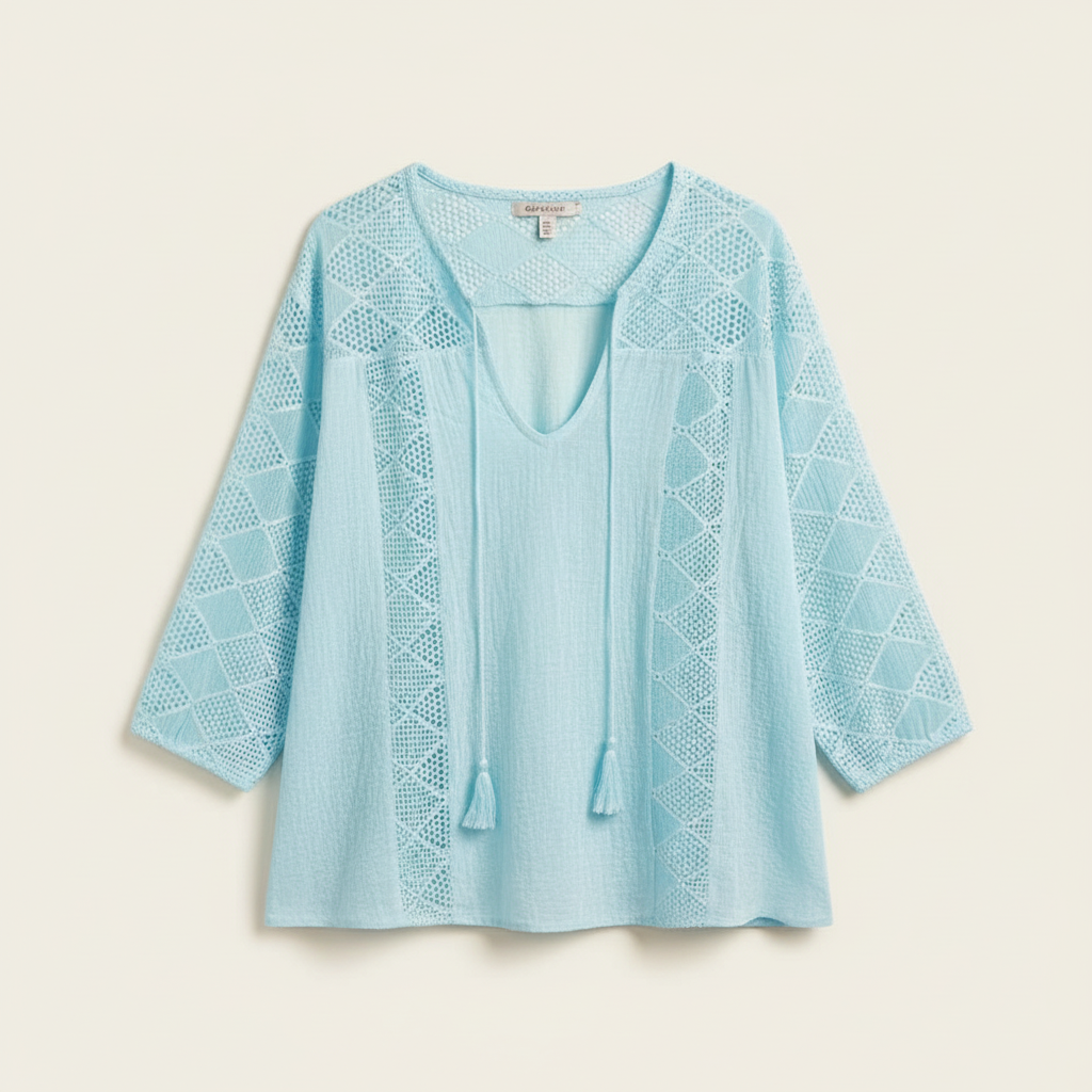 Chic Accent | Women's Blouse Long Sleeve Slub Cotton Top