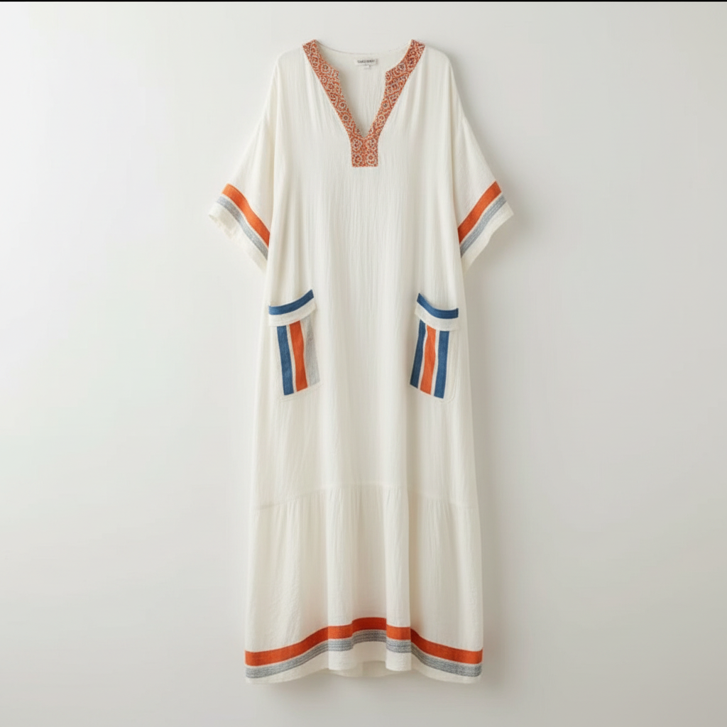 Chic Summer Breeze | Women's Maxi Dress with Orange Accents