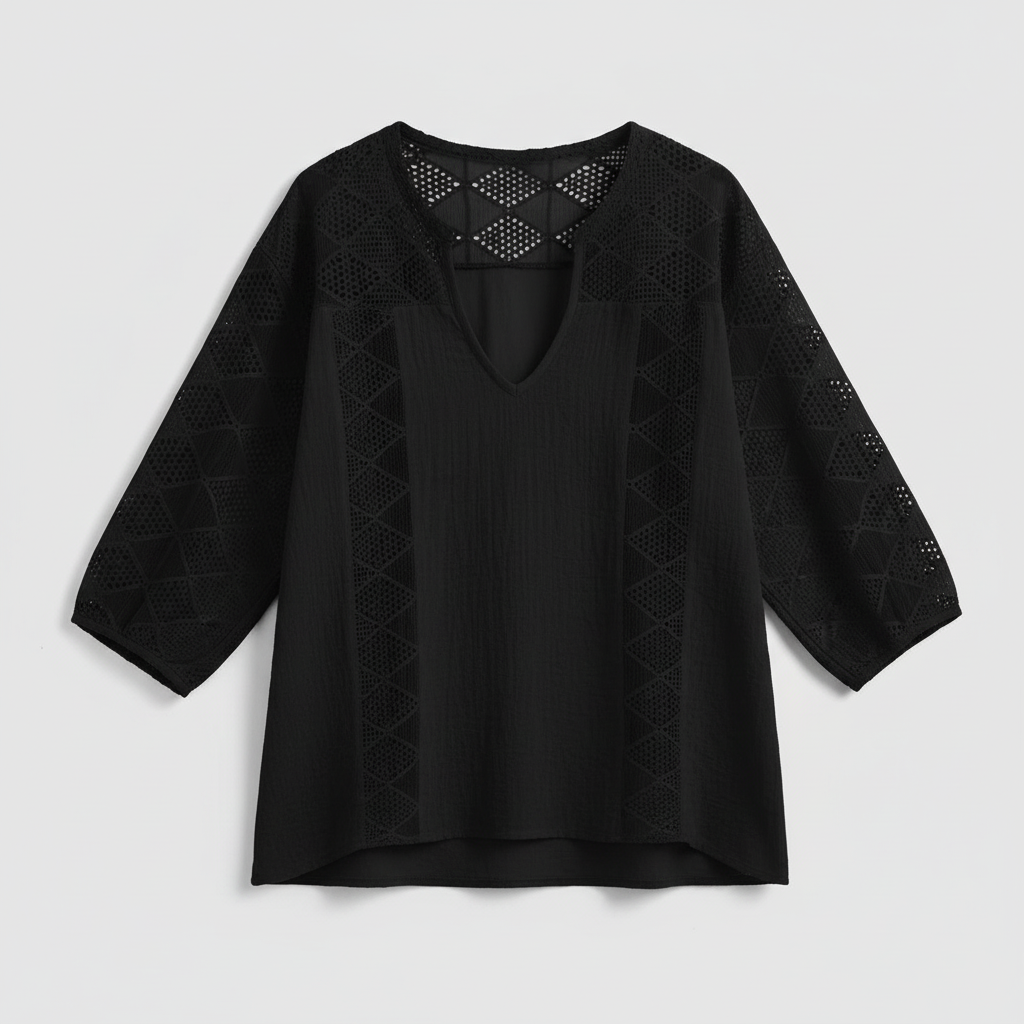 Chic Accent | Women's Blouse Long Sleeve Slub Cotton Top