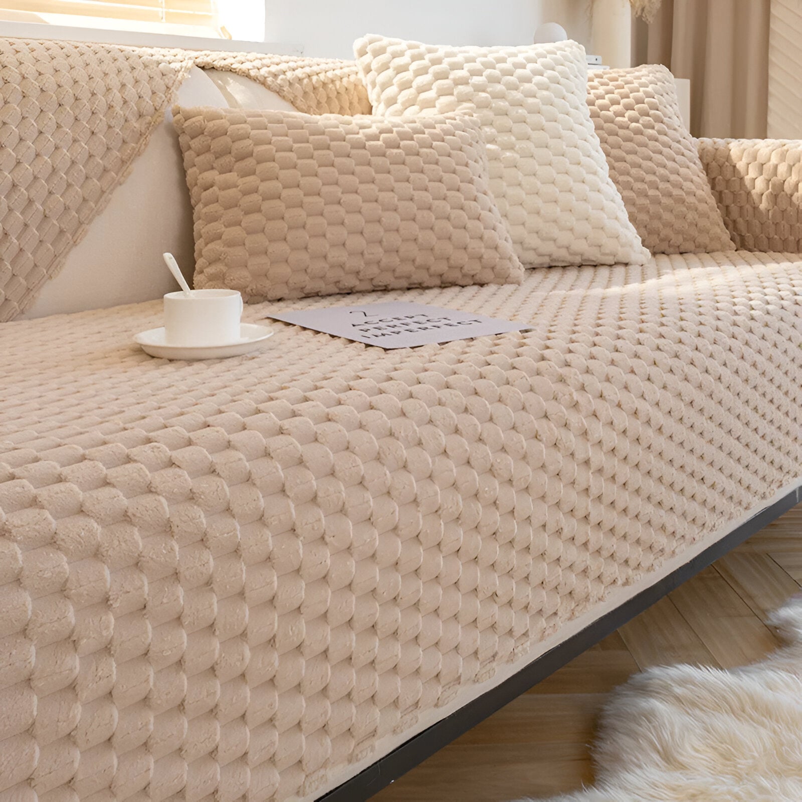 Stylish Honeycomb Sofa Cover | Non-Slip Couch Protector 0