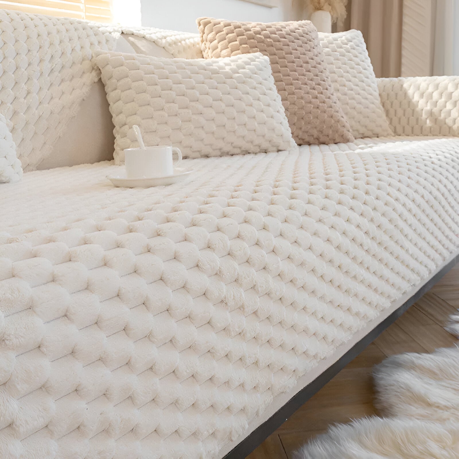 Stylish Honeycomb Sofa Cover | Non-Slip Couch Protector 5