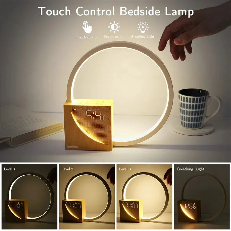 Touch Control Wooden Design Alarm Clock | Stylish Nightstand Clock 4